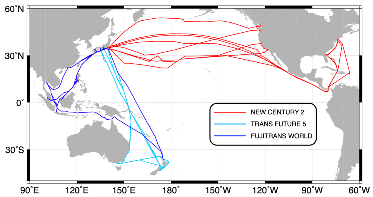 Annual cruise routes (or tracks) for each vessel (2020)